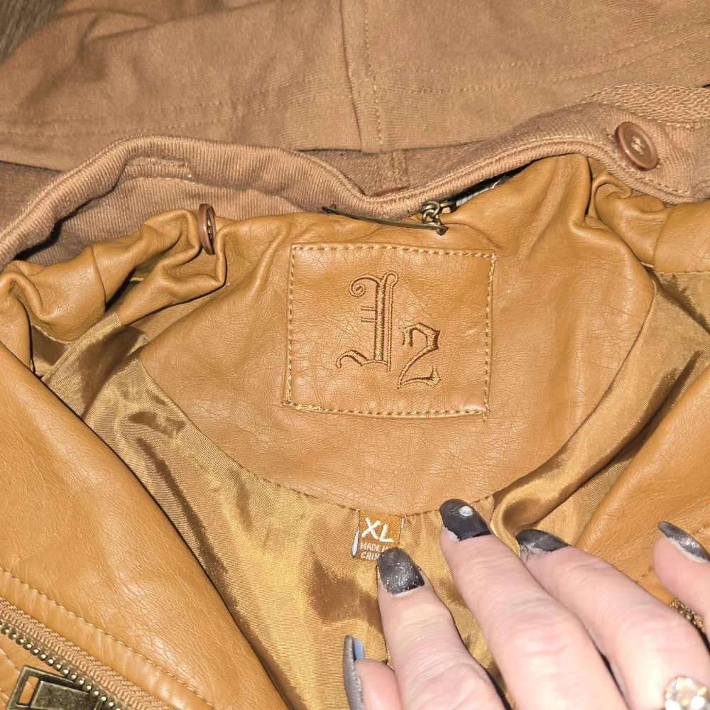 Tan Leather Hooded Jacket for Girls